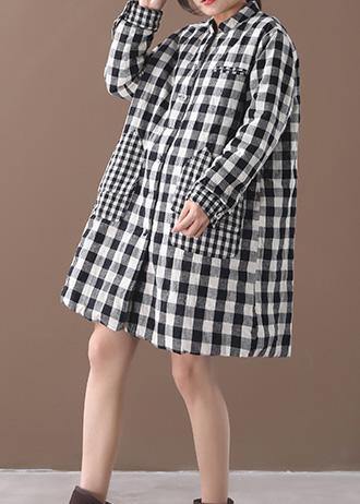 thick black white plaid winter coats plus size warm stand collar pockets overcoat - bagstylebliss