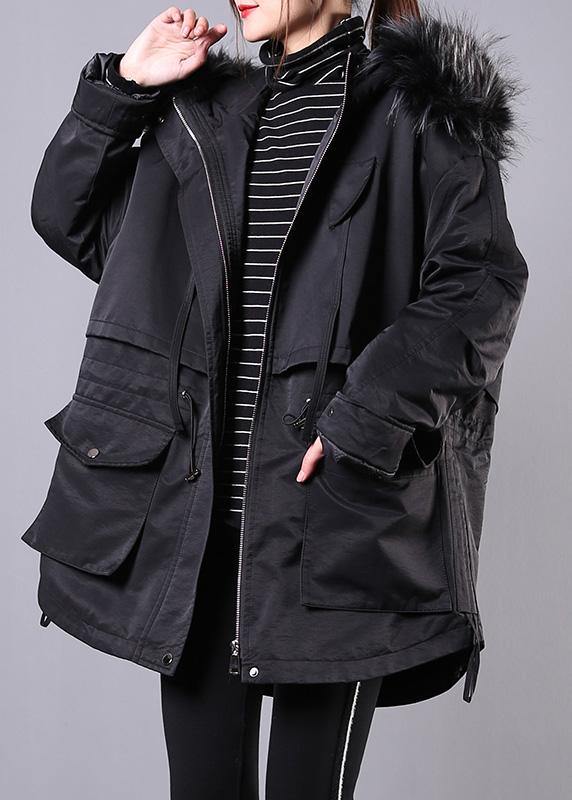 thick black winter parkas oversize down jacket hooded fur collar overcoat - bagstylebliss