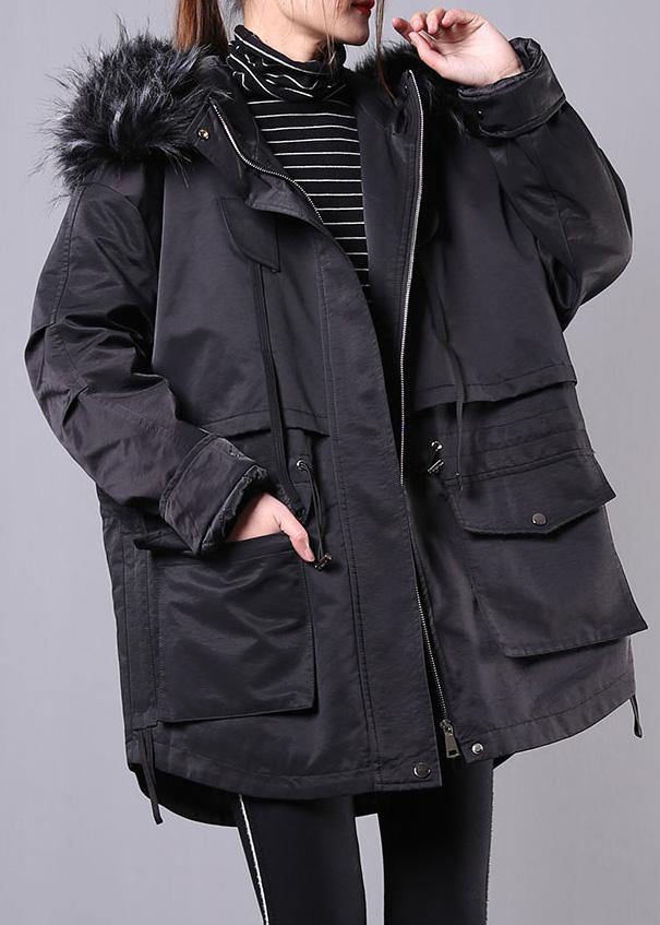 thick black winter parkas oversize down jacket hooded fur collar overcoat - bagstylebliss