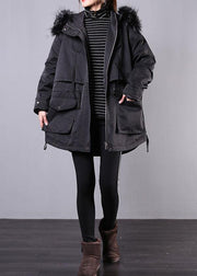 thick black winter parkas oversize down jacket hooded fur collar overcoat - bagstylebliss