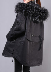 thick black winter parkas oversize down jacket hooded fur collar overcoat - bagstylebliss