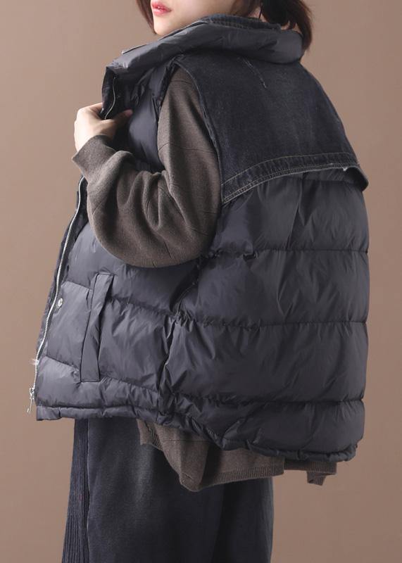 thick black women parka oversized down jacket sleeveless stand collar winter short outwear - bagstylebliss