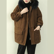 thick brown winter parkas casual snow jackets winter faux fur collar overcoat - bagstylebliss