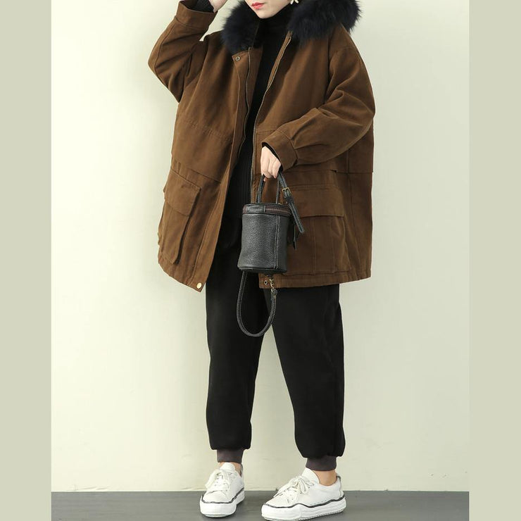 thick brown winter parkas casual snow jackets winter faux fur collar overcoat - bagstylebliss