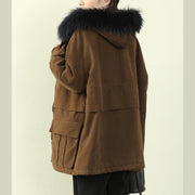 thick brown winter parkas casual snow jackets winter faux fur collar overcoat - bagstylebliss