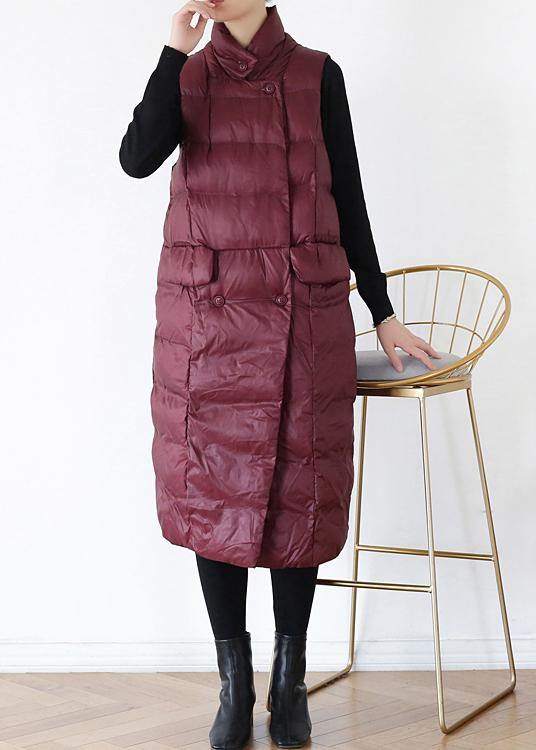 thick plus size warm winter coat stand collar winter coats burgundy sleeveless Parkas for women - bagstylebliss