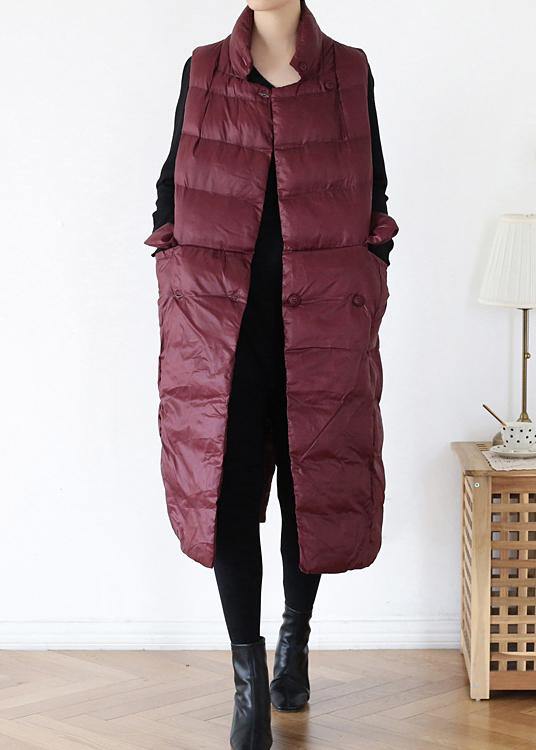 thick plus size warm winter coat stand collar winter coats burgundy sleeveless Parkas for women - bagstylebliss