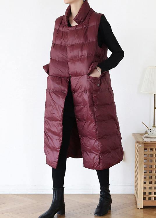 thick plus size warm winter coat stand collar winter coats burgundy sleeveless Parkas for women - bagstylebliss