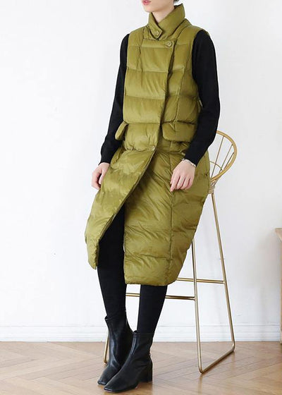 thick yellow green casual outfit casual down jacket stand collar sleeveless winter outwear - bagstylebliss