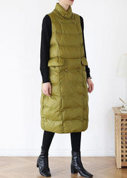 thick yellow green casual outfit casual down jacket stand collar sleeveless winter outwear - bagstylebliss