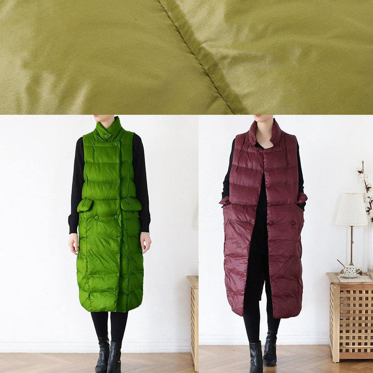 thick yellow green casual outfit casual down jacket stand collar sleeveless winter outwear - bagstylebliss