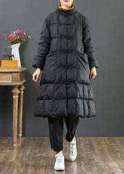 fine  Loose fitting long coat winter jacket black stand collar Chinese Button woolen outwear - bagstylebliss