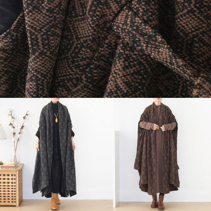 plus size Jackets & Coats cloak coatgrayv neck woolen outwear - bagstylebliss