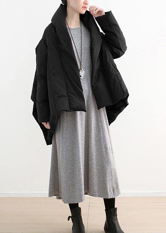 fine Loose fitting down jacket stand collar coats black Dark buckle warm winter coat - bagstylebliss