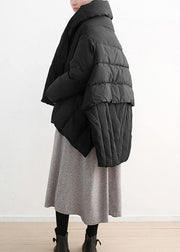 fine Loose fitting down jacket stand collar coats black Dark buckle warm winter coat - bagstylebliss