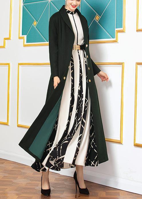 fine Loose fitting long coat  coat aymy green wild Woolen Coats - bagstylebliss