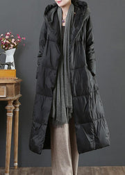 fine Loose fitting snow jackets winter outwear black hooded pockets goose Down coat - bagstylebliss