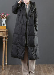 fine Loose fitting snow jackets winter outwear black hooded pockets goose Down coat - bagstylebliss