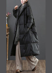 fine Loose fitting snow jackets winter outwear black hooded pockets goose Down coat - bagstylebliss