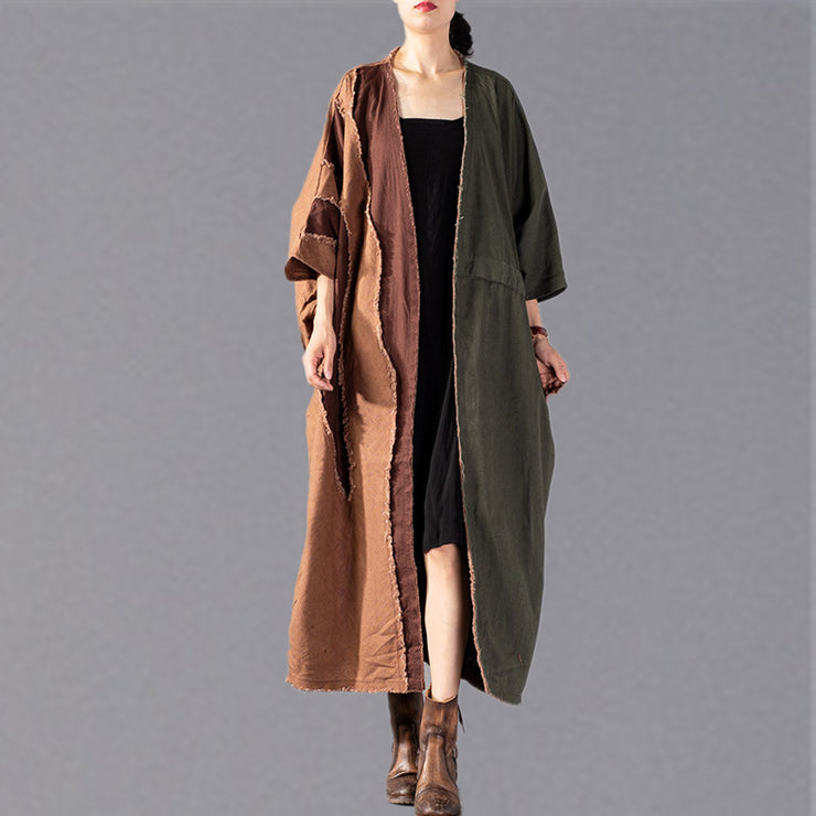 Feiner armeegrüner Mantel Oversize-Patchwork-Trenchcoat Mode-Jacken mit Kordelzug