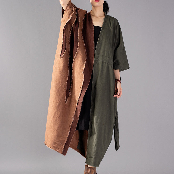 Feiner armeegrüner Mantel Oversize-Patchwork-Trenchcoat Mode-Jacken mit Kordelzug