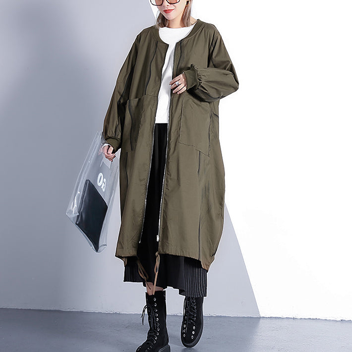 feiner armeegrüner Mantel plus langer Mantel mit Stehkragen New Cinched baggy Trenchcoat