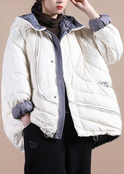 beige down jacket woman trendy plus size down jacket hooded pockets Casual overcoat - bagstylebliss