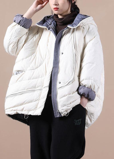 beige down jacket woman trendy plus size down jacket hooded pockets Casual overcoat - bagstylebliss