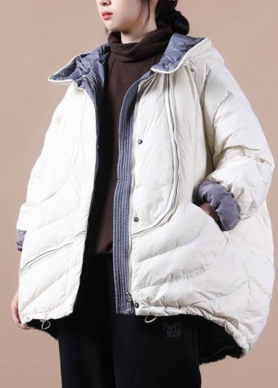 beige down jacket woman trendy plus size down jacket hooded pockets Casual overcoat - bagstylebliss