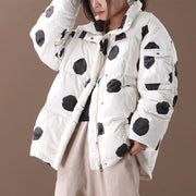 black dotted duck down coat plus size down jacket stand collar zippered Elegant coats - bagstylebliss