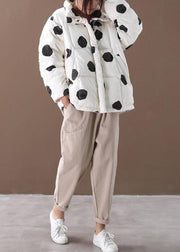 black dotted duck down coat plus size down jacket stand collar zippered Elegant coats - bagstylebliss