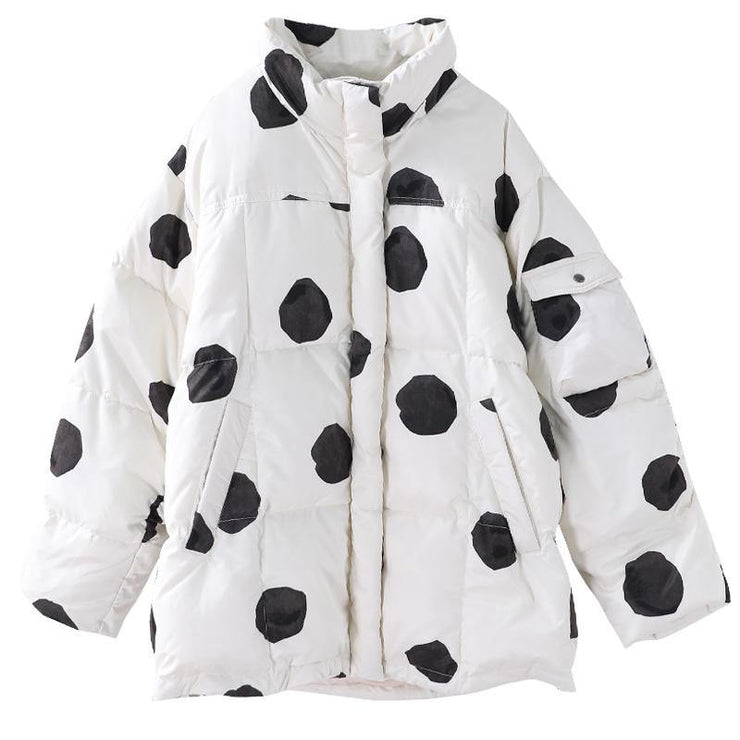 black dotted duck down coat plus size down jacket stand collar zippered Elegant coats - bagstylebliss