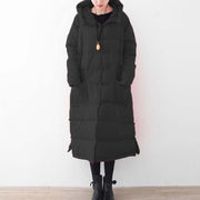 fine black down coat oversized Puffers Jackets New Chinese Button coats hooded