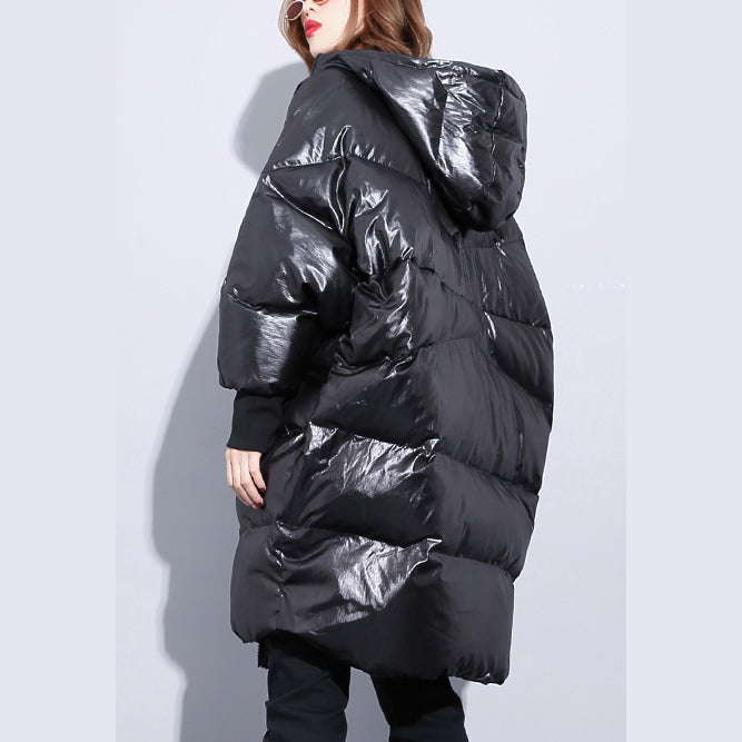 fine black down jacket plus size hooded cotton coat Elegant zippered pockets over coat