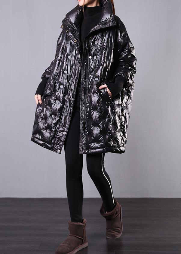 fine black duck down coat plus size stand collar winter jacket Batwing Sleeve New overcoat - bagstylebliss
