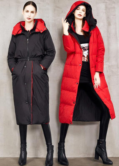 fine black goose Down coat plus size two ways to wear winter jacket hooded fine winter outwear - bagstylebliss