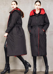 fine black goose Down coat plus size two ways to wear winter jacket hooded fine winter outwear - bagstylebliss