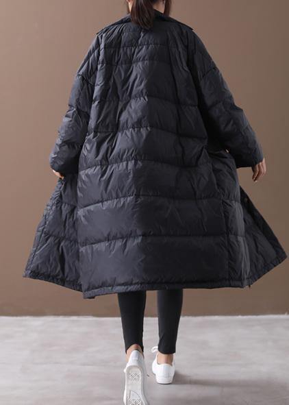 fine black goose Down coat plus size winter jacket stand collar Large pockets overcoat - bagstylebliss