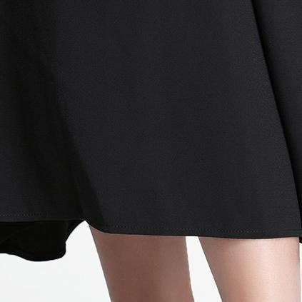 feines schwarzes Leinen-Etuikleid lässiges Leinen-Maxikleid Damen Patchwork-Baumwollkleid mit V-Ausschnitt