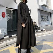 fine black long cotton dresses Loose fitting stand collar cotton clothing dress New elastic waist cotton caftans