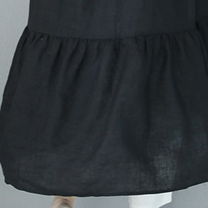 fine black natural linen dress plus size embroidery linen clothing dress casual patchwork kaftans