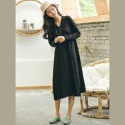 fine black plus size fall dresses baggy casual V neck Jacquard dresses