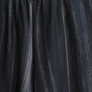 feine schwarze gestreifte reine Baumwollmischung zwei Teile plus Größe Reisebekleidung Boutique Langarm O-Halstaschen Oberteile Baggy-Hose aus Baumwollmischung