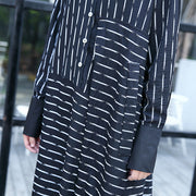 fine black white striped fall shirt dress plus size clothing Turn-down Collar women long sleeve asymmetrical design shirt dresses