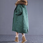 fine blackish green Puffers Jackets clothing hooded fur collar quilted coat New drawstring pockets winter outwear