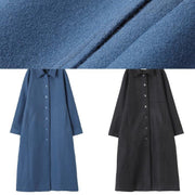 blue Woolen Coats Women oversize Notched tie waist long coat - bagstylebliss