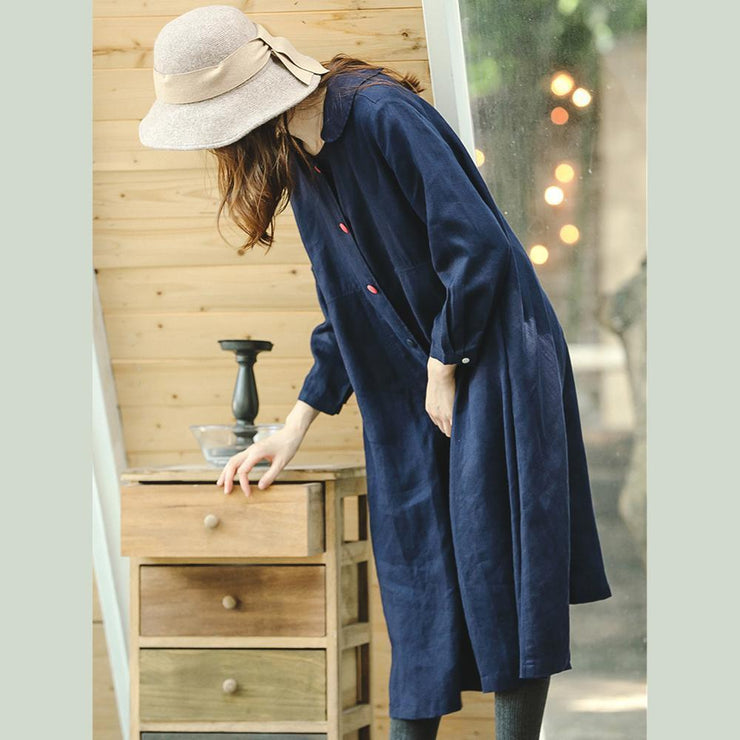 fine blue maxi coat plus size clothing peter pan Collar Winter coat boutique long sleeve baggy Coat