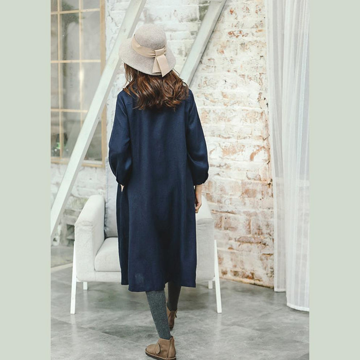 fine blue maxi coat plus size clothing peter pan Collar Winter coat boutique long sleeve baggy Coat