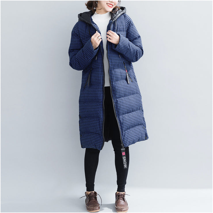 fine blue plaid winter parkas plus size hooded snow jackets Elegant thick winter coats