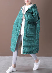 casual down jacket coats blue green hooded pockets goose Down coat - bagstylebliss